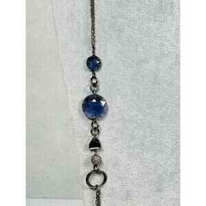 Lia Sophia Necklace Blue Faceted Acrylic Rhinestone Chain Station 40" Jewelry
